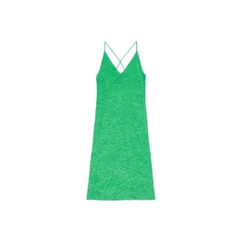 GANNI Crinkled Satin Slip Dress 'Green'