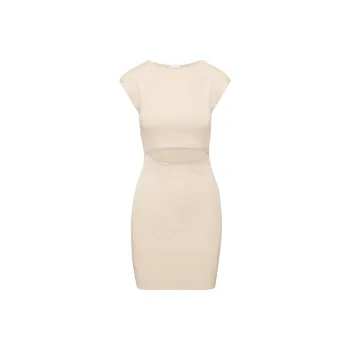 ARITZIA Wilfred Free Cut-Out Knit Mini Dress Short-Sleeved Dresses Women's Heather Flax Beige/Stone Heather Linen Beige