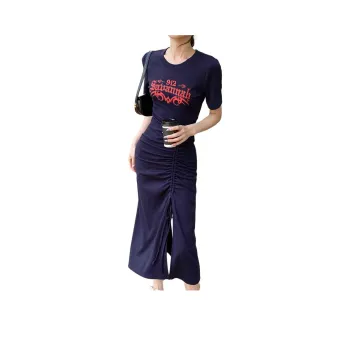 NANING9 Short-Sleeved Dresses Women's Navy Blue