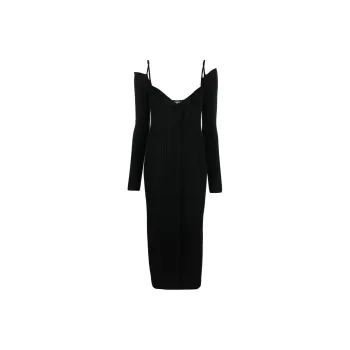 PHILOSOPHY DI LORENZO SERAFINI Down Shoulder Ribbed Midi Dress
