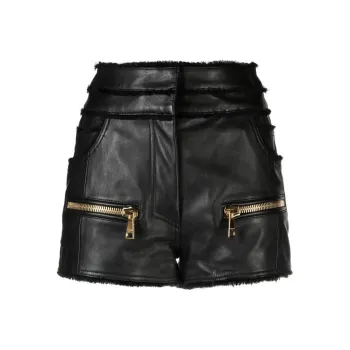 BALMAIN High Waist Leather Shorts