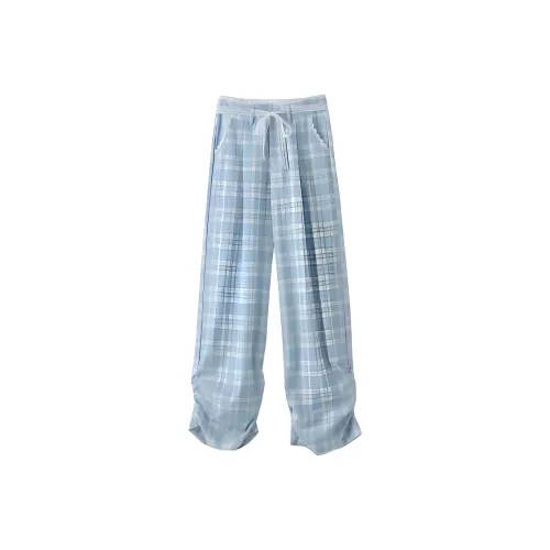 VKXOW Casual Pants Women's Plaid Blue