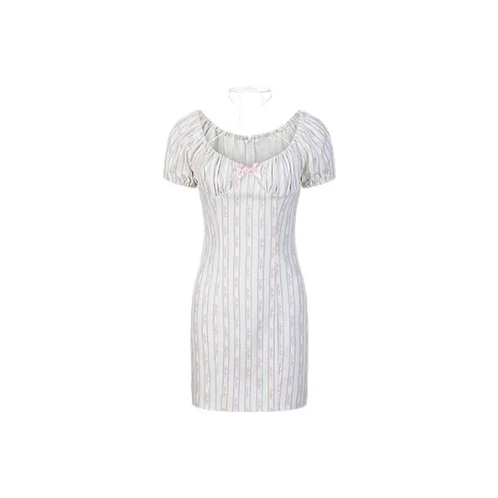 Girly Fancy Club Short-Sleeved Dresses Women's White-0