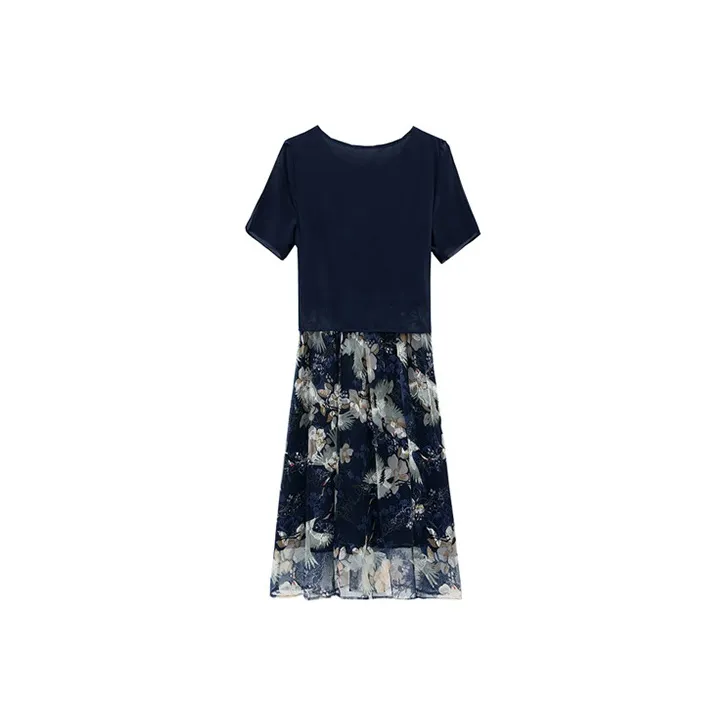 ETSE Short Sleeved Dresses Women's Navy Blue-0