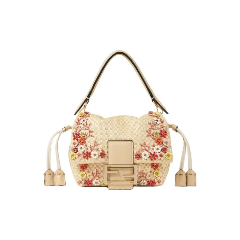 FENDI Baguette Fabric Shoulder Bag, Crossbody Bag, Handbag Trumpets Women's Beige-0