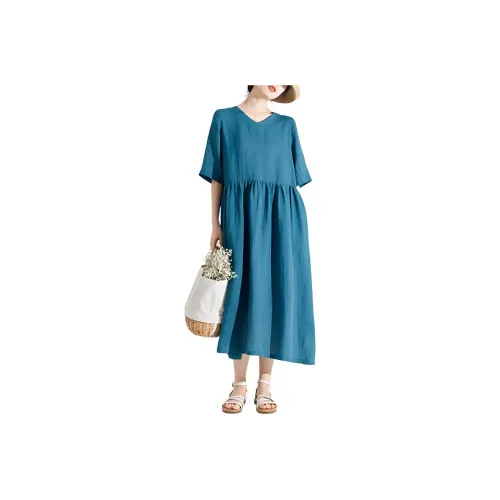 ZIMO Short Sleeved Dresses Women's Peacock Blue
