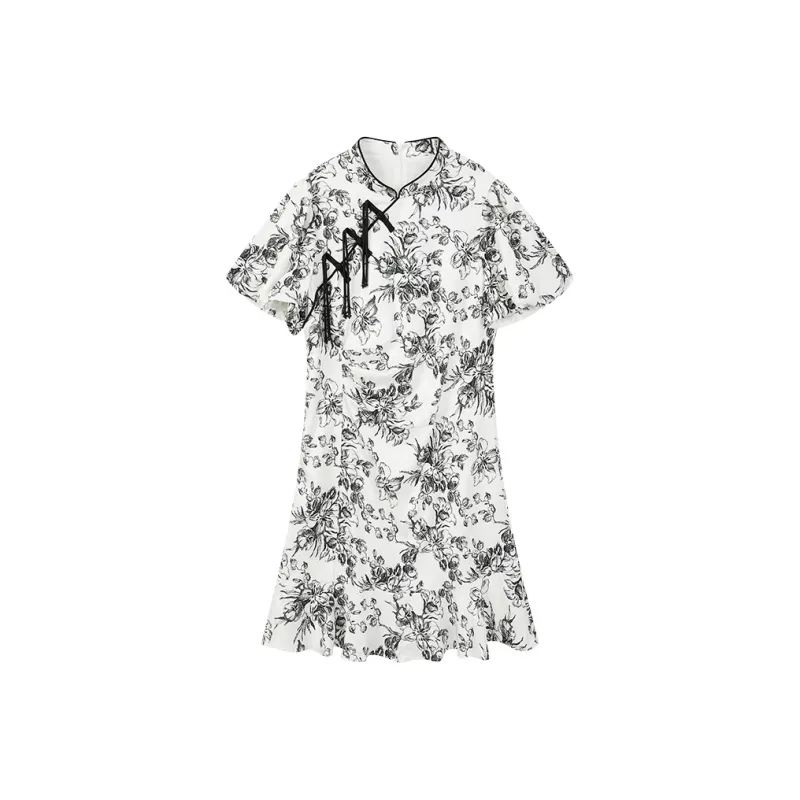 Yu Qianwen Short Sleeved Dresses Women's Chinese Fashion Trend Floral-0