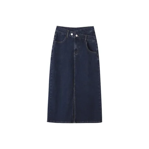 MITUAN Denim Long Skirts Women's Dark Blue