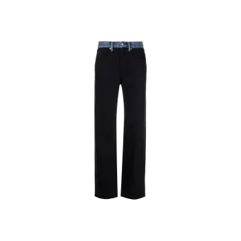 Alexander Wang Contrast Waistband Mid Rise Relaxed Straight Jean Black