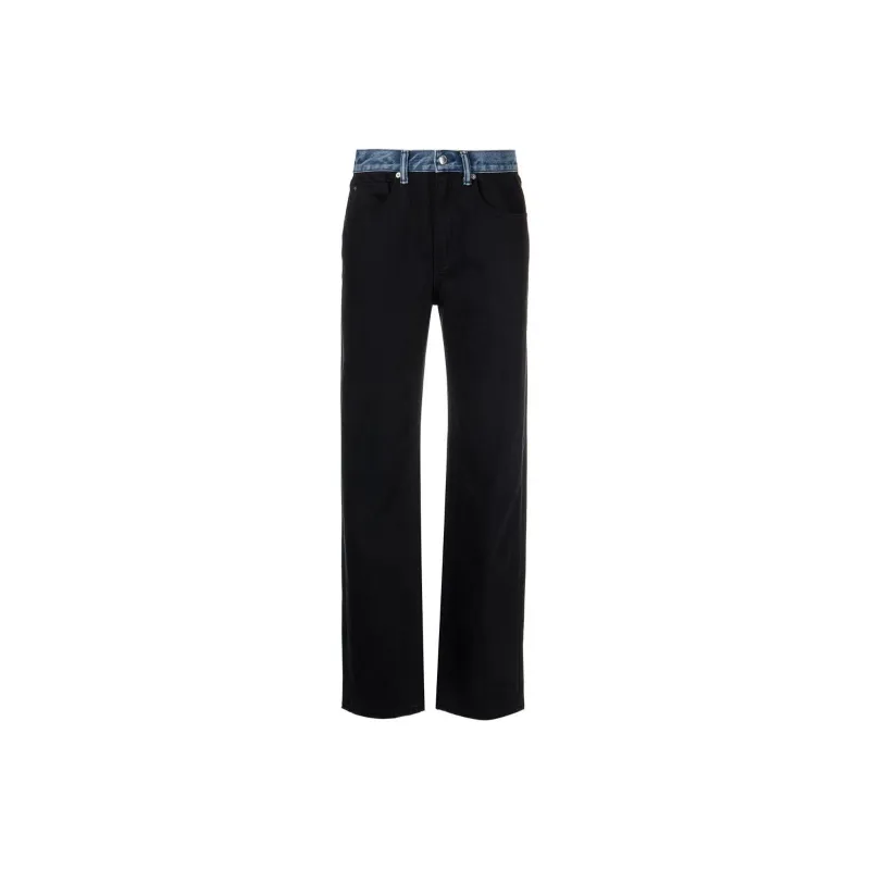 T By Alexander Wang Contrast Waistband Mid Rise Relaxed Straight Jean Black-0
