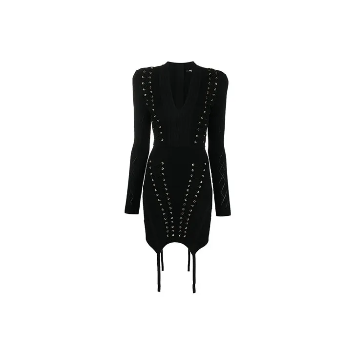 BALMAIN Eyelet detail Lace up Dress-0