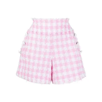 BALMAIN Button embellished Gingham Tweed Shorts