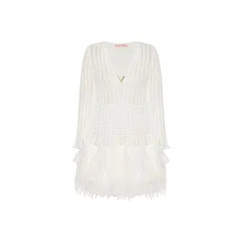 Valentino Crochet Knit Feathered Mini Dress 'White'