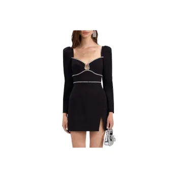 Self-portrait SS23 Long-Sleeved Dresses Women's Classic Black