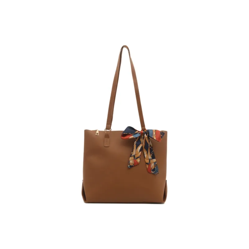 TOUTSEUL YOLO Pu Tote Bag, Shoulder Bag Regular Women's Black/Light Brown/Dark Brown-5