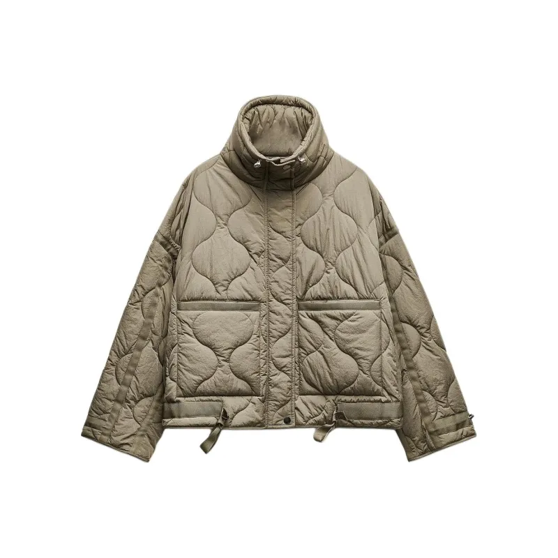 ZARA ZW Series Puffer Jacket Women's Khaki-0