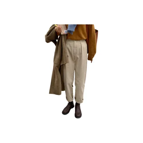 QIANGKOUPAOCAI Casual Pants Women's Khaki