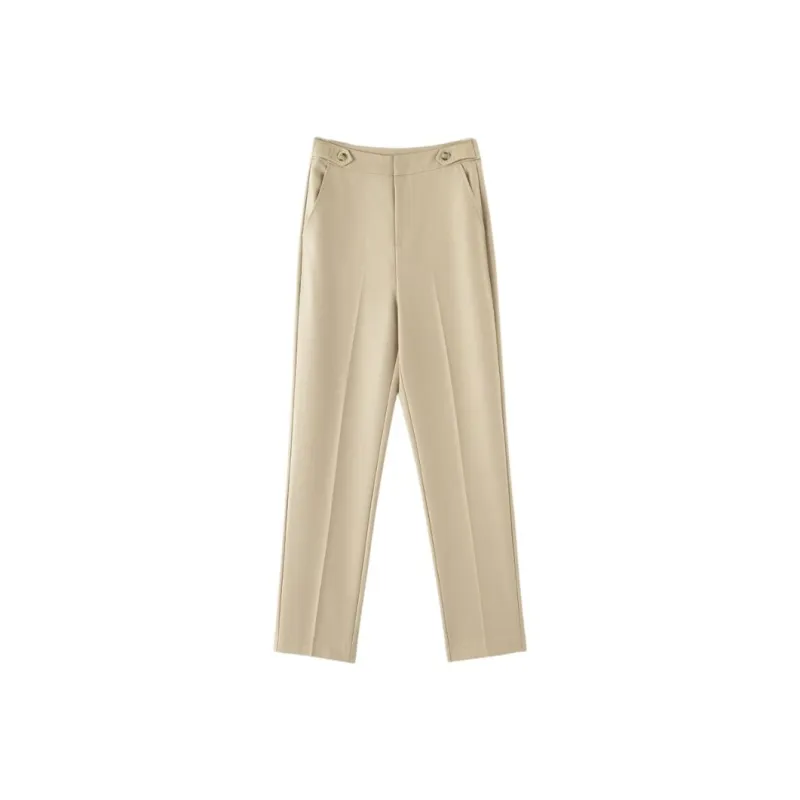 Late White Casual Pants Women's Khaki-0
