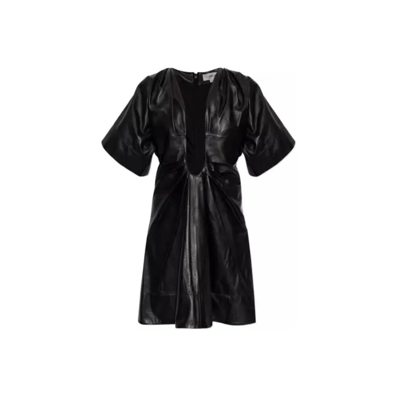 Victoria Beckham Pleated Leather Minidress-0