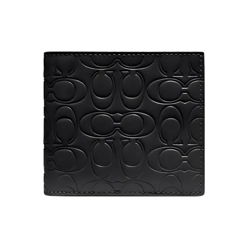 COACH Cow Leather Foldable Card Holder, Wallet Men's Black