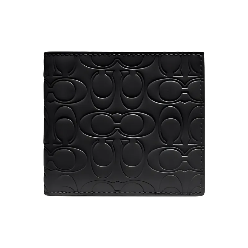COACH Cow Leather Foldable Card Holder, Wallet Men's Black-0