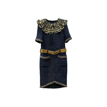 CHANEL Short Sleeved Dress Women's Blue