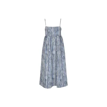VINCE Painterly-stripes Ruched Midi Dress