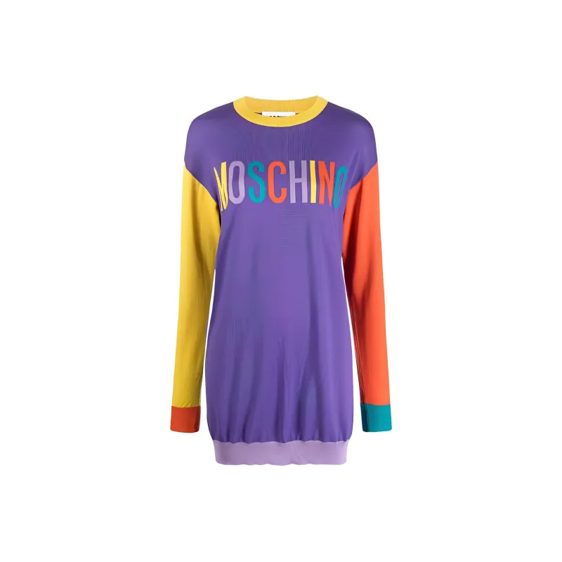 MOSCHINO Logo-print Colour-block T-shirt Dress-0