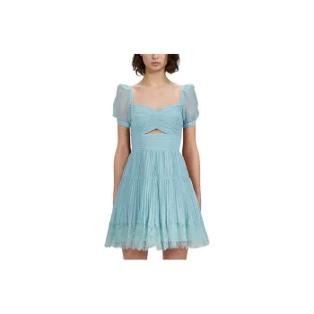 Self portrait Pleated Lace trim Mini Dress