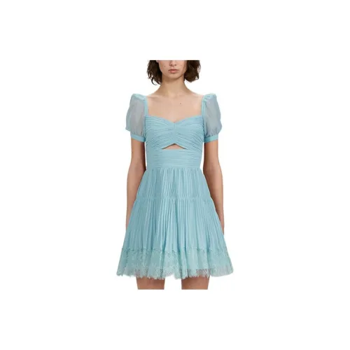 Self portrait Pleated Lace trim Mini Dress