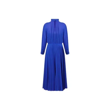 LOUIS VUITTON Georgette Midi Dress Long-Sleeved Dresses Women's Blue