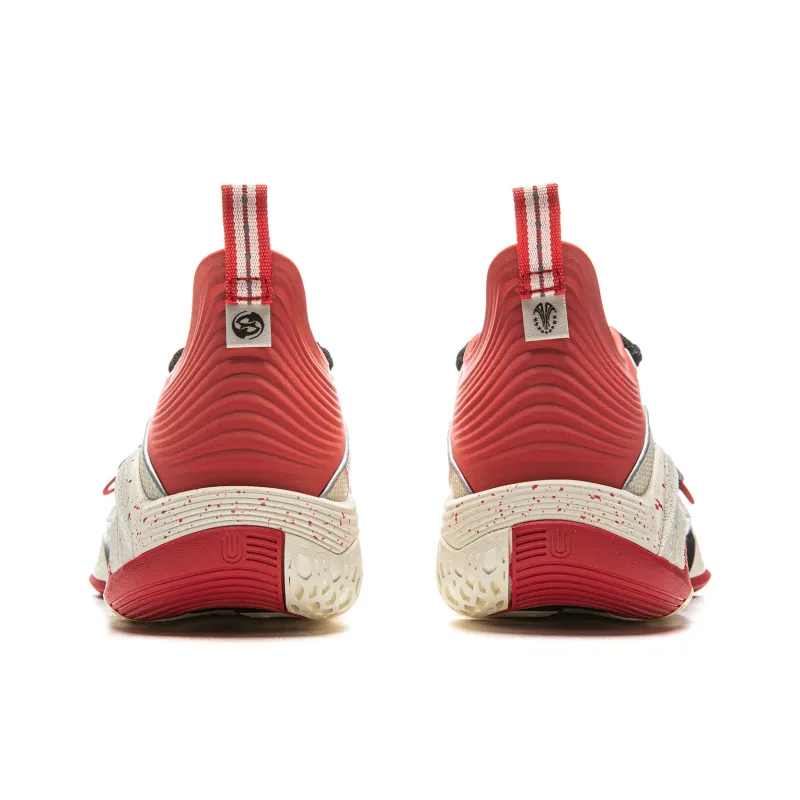 1807 x LiNing Cushioning Slip Resistant Anti Twist Low Top Basketball Shoes Men's Ecru Fiery Red-5