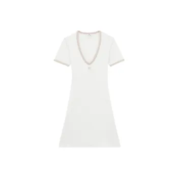 COURREGES Contrast V Neck Mini Dress 'White Heritage/Sand'