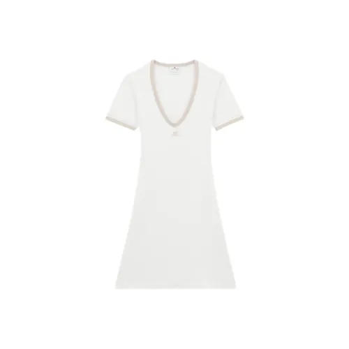 COURREGES Contrast V Neck Mini Dress 'White Heritage/Sand'