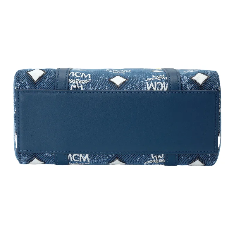 MCM Nappa Leather Trim Tote Bag, Shopping Bag, Shoulder Bag, Crossbody Bag, Handbag Mini Women's Blue-3