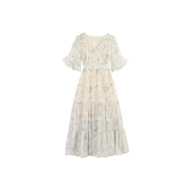 COVT Short Sleeved Dress Women's White Floral-0
