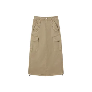 PEACEBIRD Denim Long Skirts Women's Khaki