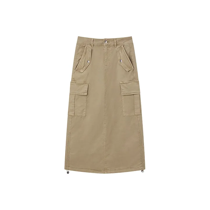 PEACEBIRD Denim Long Skirts Women's Khaki-0