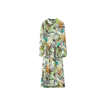 NINE WEST Long-Sleeved Dresses Women's White Background With Green Flowers