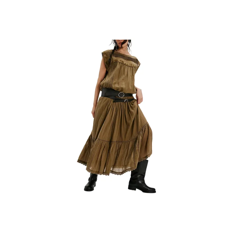 FREE PEOPLE Meadows Edge Maxi Dress Short-Sleeved Dresses Women's Seaweed Green-0