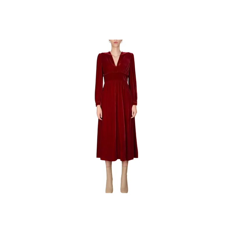 MOSCHINO V neck Velvet Midi Dress-0