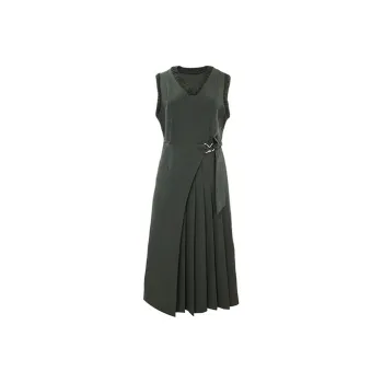 Even Vintage Pleated Skirt Mid-Length Dress Gray