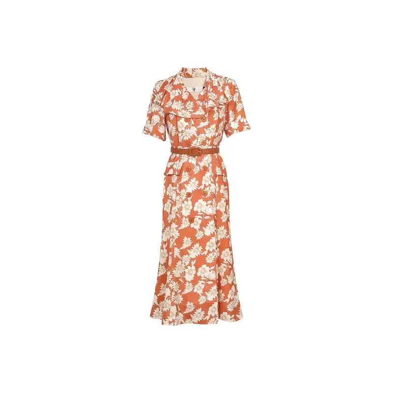 Duffy Fashion Short Sleeved Dresses Women's Orange Red-0