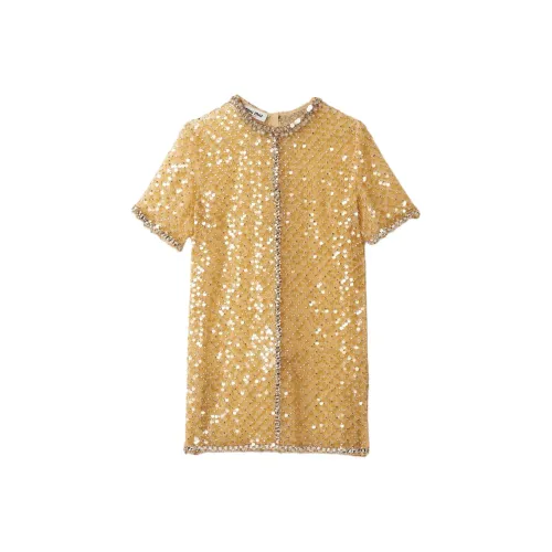 MIU MIU Short Sleeved Raffia Women's Sandy Beige