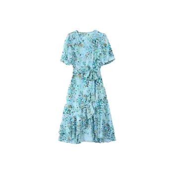 Mapping Short-Sleeved Dresses Women's Blue