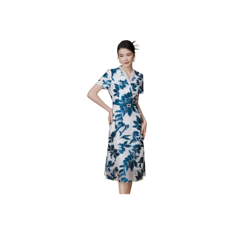 BBLLUUEE Short Sleeved Dress Women's Sea Blue-0