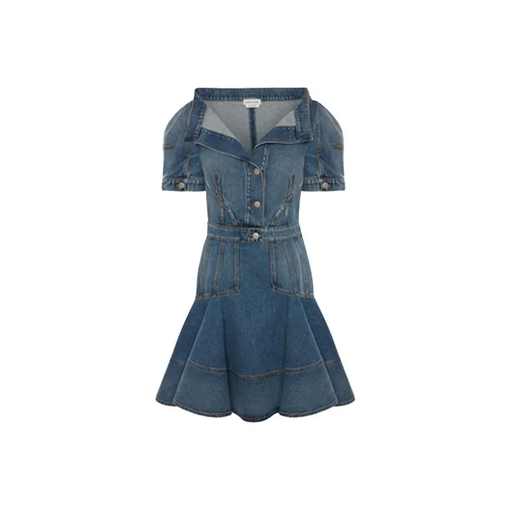 Alexander McQueen Short Sleeved Dresses Women's Blue-0