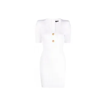 BALMAIN Short Sleeved Dresses Women's White