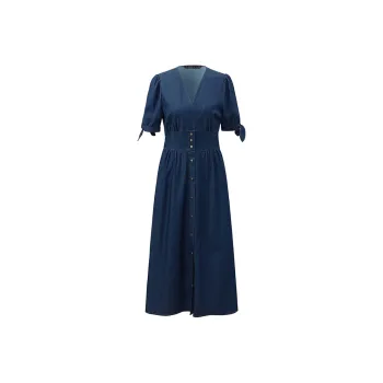 GOELIA Short Sleeved Dress Women's Denim Blue