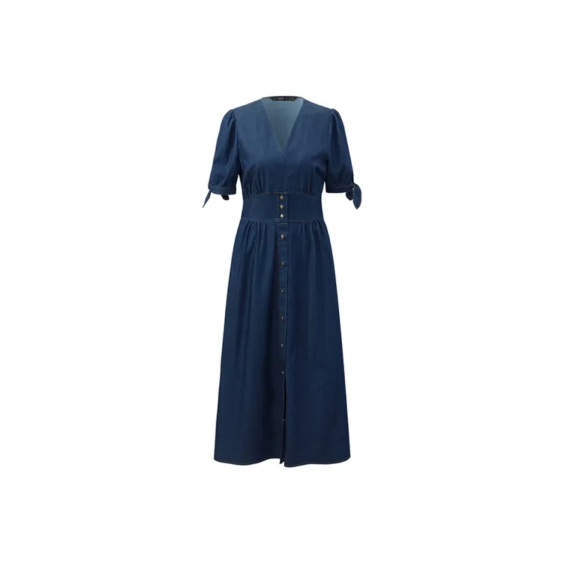 GOELIA Short Sleeved Dress Women's Denim Blue-0